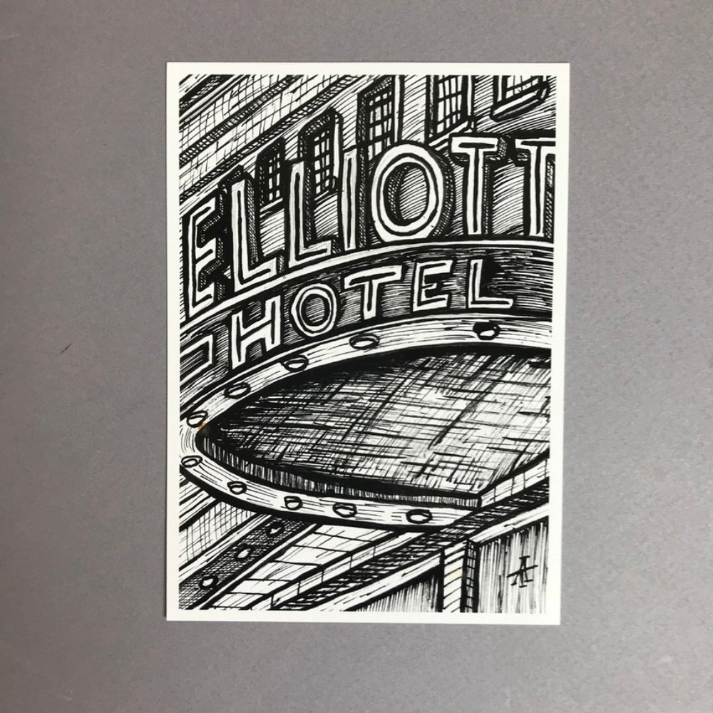 HOTEL ELLIOT Frame-able Postcard "Vintage" Look